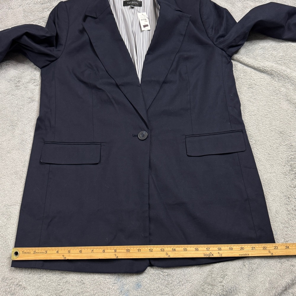 NWT Talbots Women's Navy Blue Cotton Linen Blend Single Button Blazer Size 10 - Picture 10 of 13